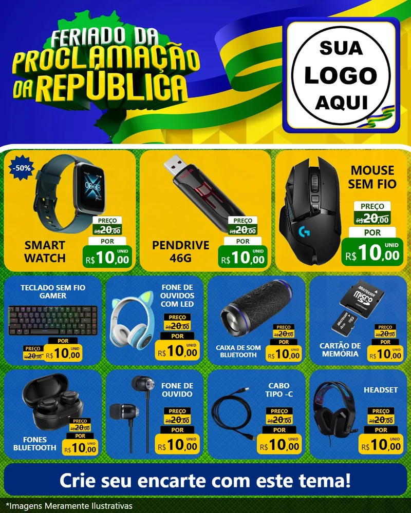Modelo de Rede Social para Feed Instagram com o tema Feriado da Proclamação da República para Informática