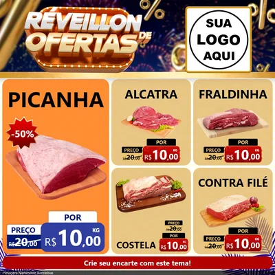Modelo de Rede Social para Feed Facebook com o tema Réveillon de Ofertas para Açougue