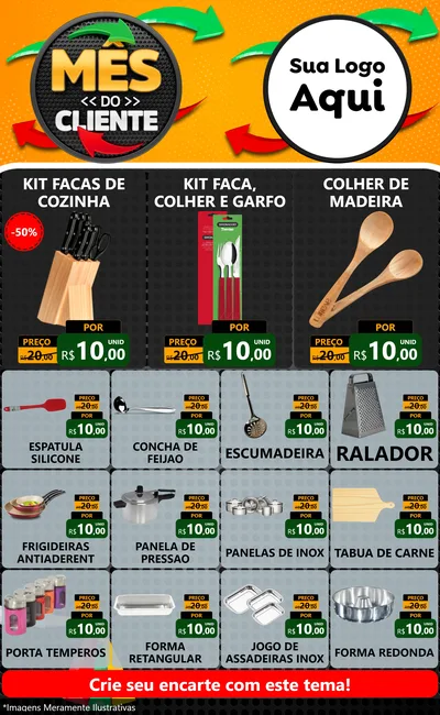 Modelo de Encarte para Encarte Grande com o tema Mês do Cliente para Utilidades Domésticas