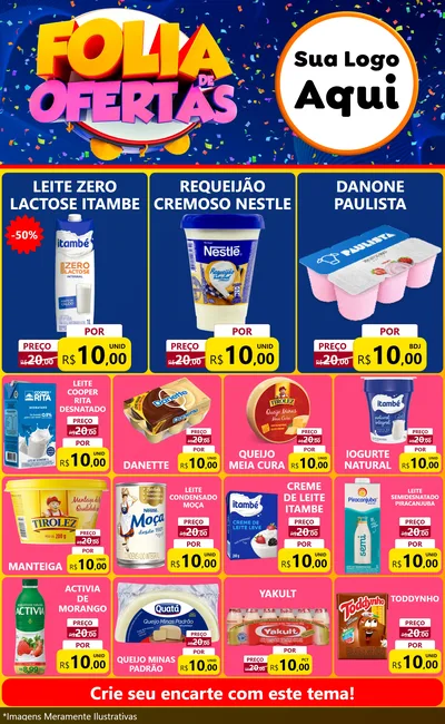 Modelo de Encarte para Encarte Grande com o tema Folia de Ofertas para Frios e Laticínios