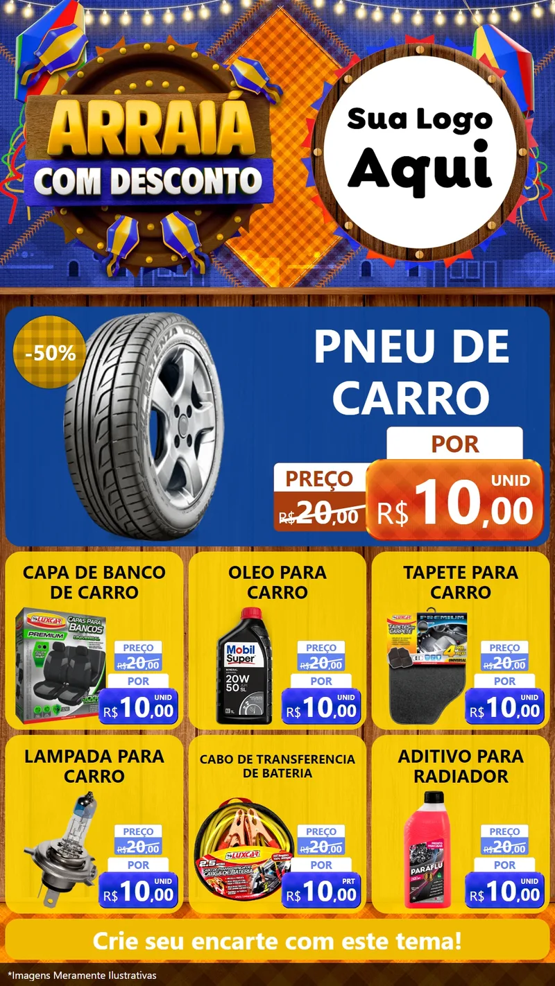 Modelo de Rede Social para Stories com o tema Arraiá Com Desconto para Auto peças