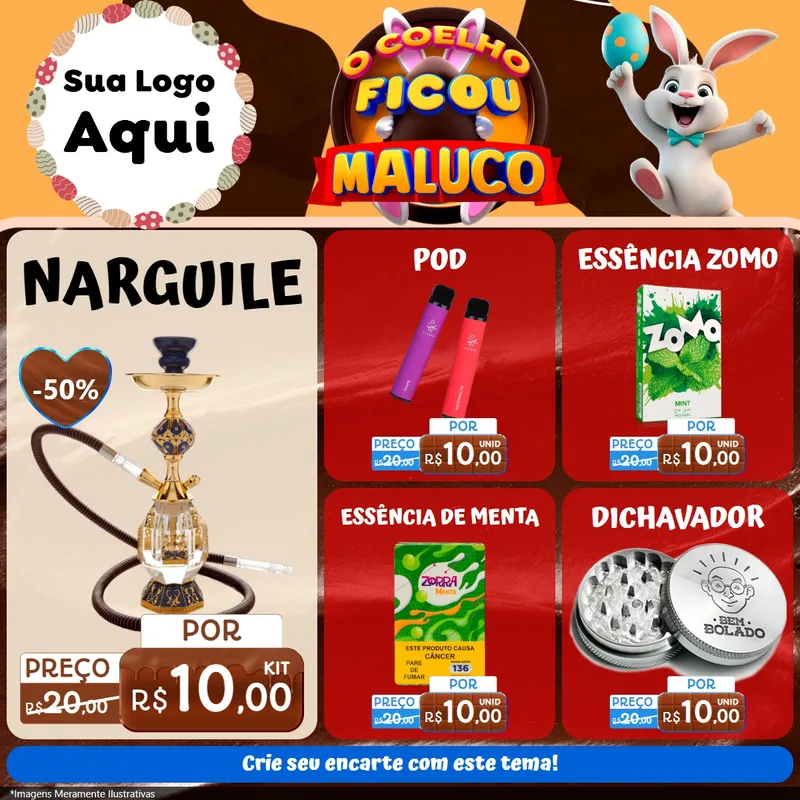 Modelo de Rede Social para Feed Facebook com o tema O Coelho Ficou Maluco - Páscoa para Tabacaria
