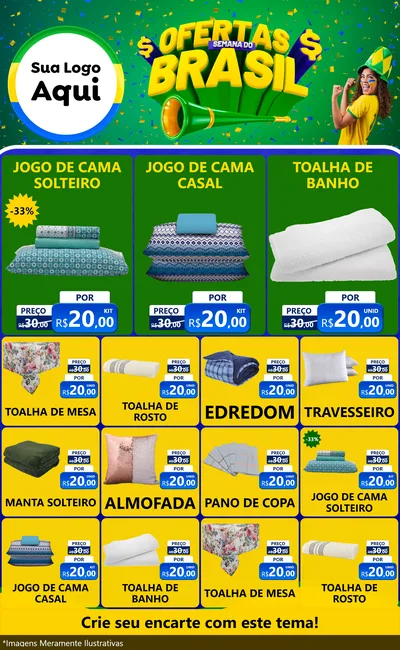 Modelo de Encarte para Encarte Grande com o tema Ofertas Semana do Brasil para Cama, Mesa e Banho