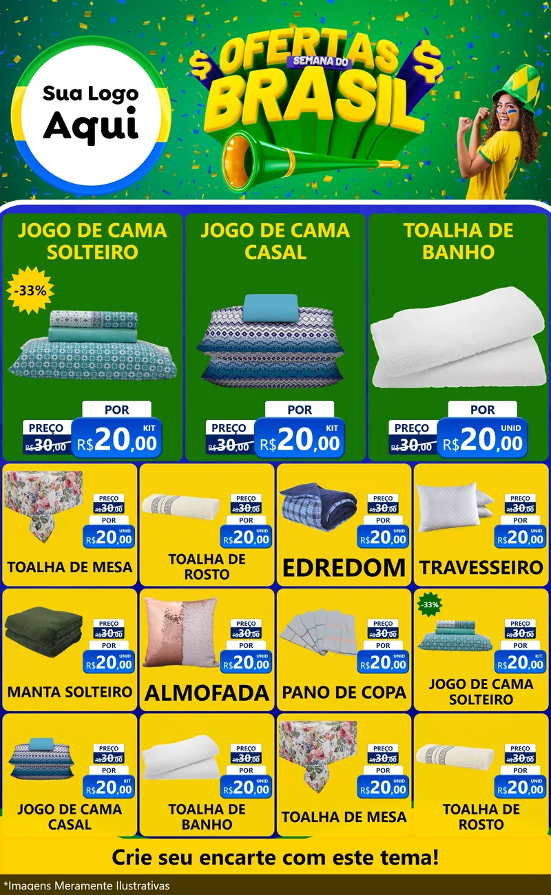 Modelo de Encarte para Encarte Grande com o tema Ofertas Semana do Brasil para Cama, Mesa e Banho