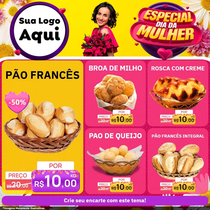 Modelo de Rede Social para Feed Facebook com o tema Especial Dia da Mulher para Padaria