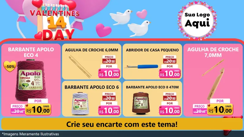 Modelo de TV para TV Horizontal com o tema Valentine's Day para Armarinho e Aviamentos