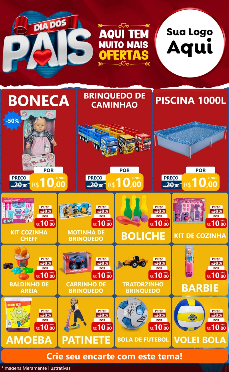 Modelo de Encarte para Encarte Grande com o tema Dia dos Pais para Brinquedos