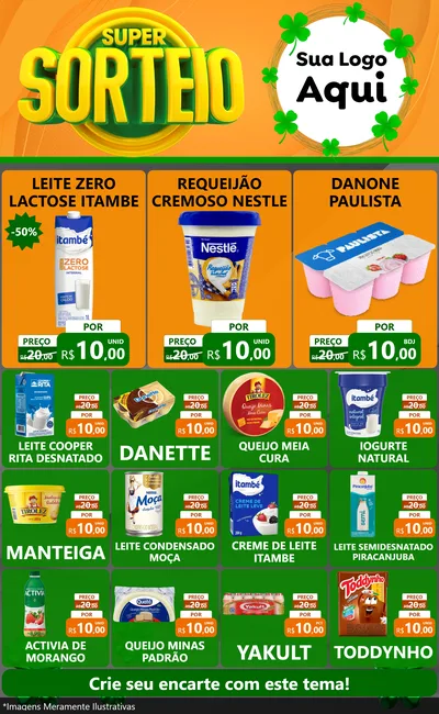 Modelo de Encarte para Encarte Grande com o tema Super Sorteio para Frios e Laticínios