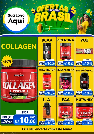 Modelo de Encarte para Encarte A4 Vertical com o tema Ofertas Semana do Brasil para Suplementos alimentares