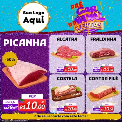 Modelo de Rede Social para Feed Facebook com o tema Pré Carnaval de Ofertas para Açougue