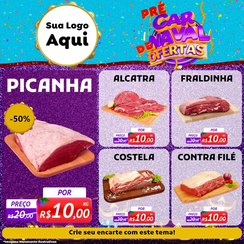 Modelo de Rede Social para Feed Facebook com o tema Pré Carnaval de Ofertas para Açougue