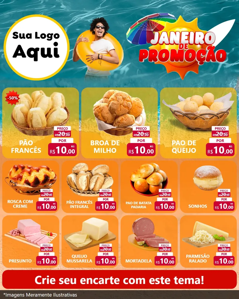 Modelo de Rede Social para Feed Instagram com o tema Janeiro de Promoção para Padaria
