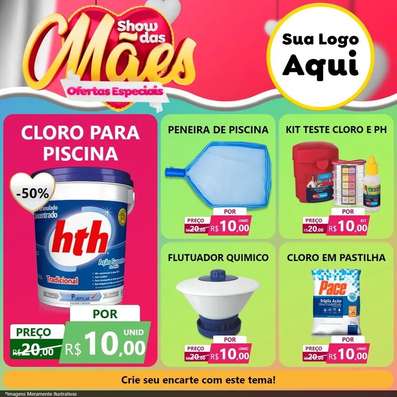 Modelo de Rede Social para Feed Facebook com o tema Show das Mães - Ofertas Especiais para Produtos para Piscina