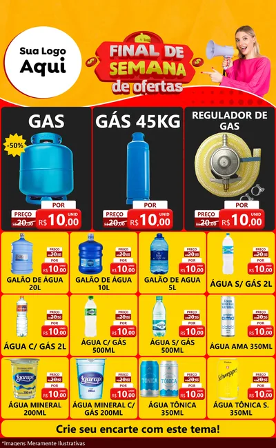 Modelo de Encarte para Encarte Grande com o tema Final de Semana de Ofertas para Água e gás