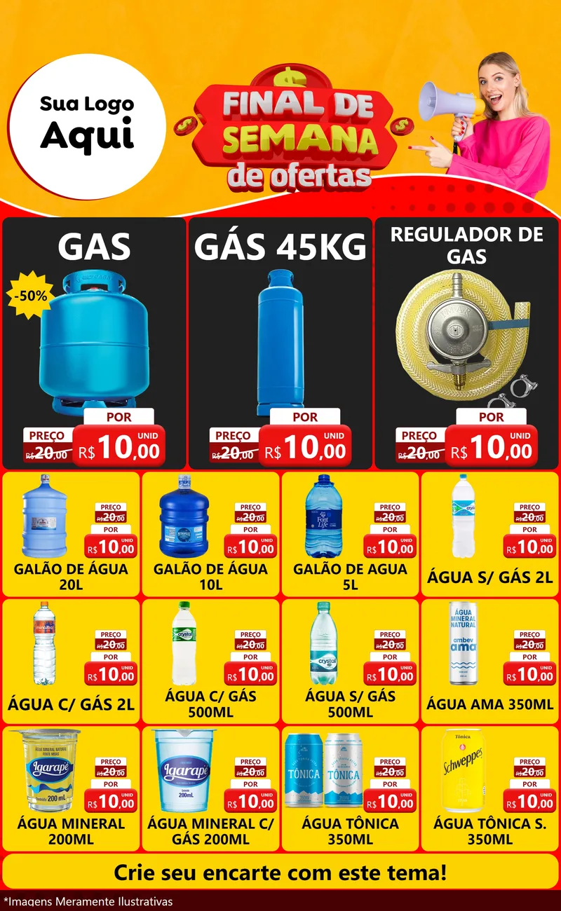 Modelo de Encarte para Encarte Grande com o tema Final de Semana de Ofertas para Água e gás