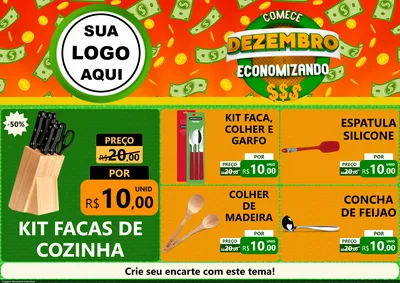 Modelo de Encarte para Encarte A4 Horizontal com o tema Comece Dezembro Economizando para Utilidades Domésticas