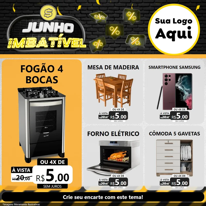 Modelo de Rede Social para Feed Facebook com o tema Junho Imbatível para Móveis e Eletro