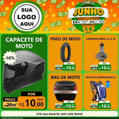 Modelo de Rede Social para Feed Facebook com o tema Comece Junho Economizando para Moto peças