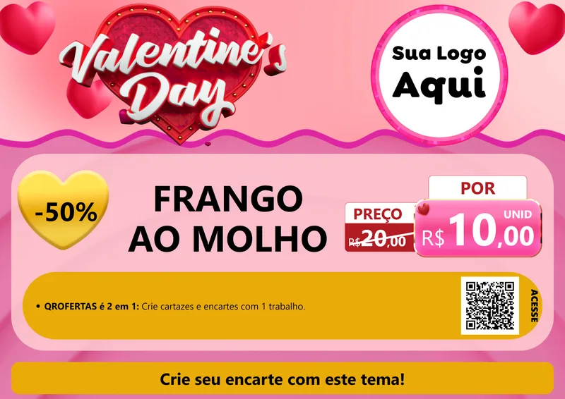 Modelo de Cartaz para Cartaz A4 Horizontal com o tema Valentine's Day para Restaurante