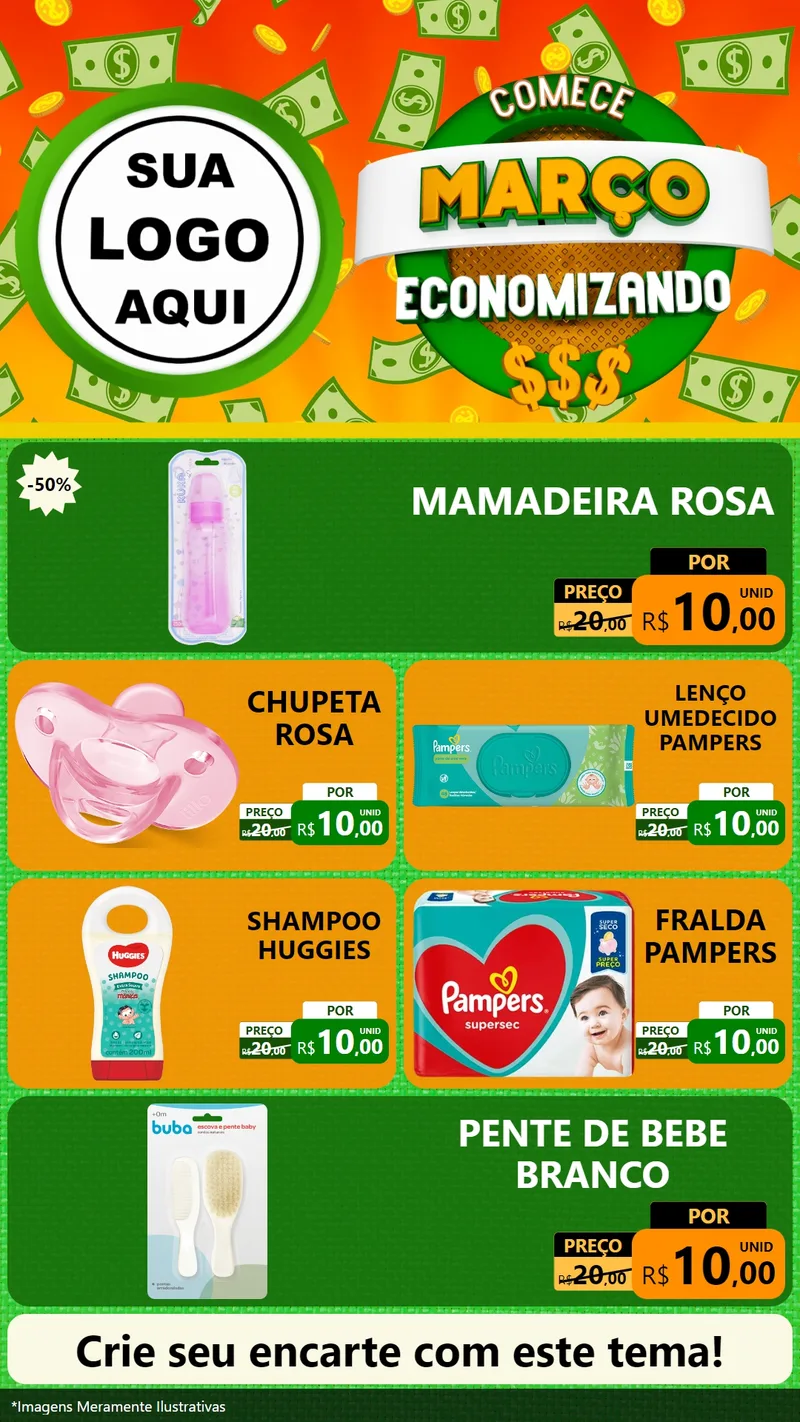 Modelo de TV para TV Vertical com o tema Comece Março Economizando para Bebês