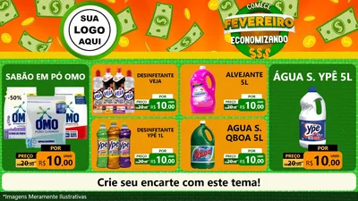 Modelo de TV para TV Horizontal com o tema Comece Fevereiro Economizando para Produtos de Limpeza