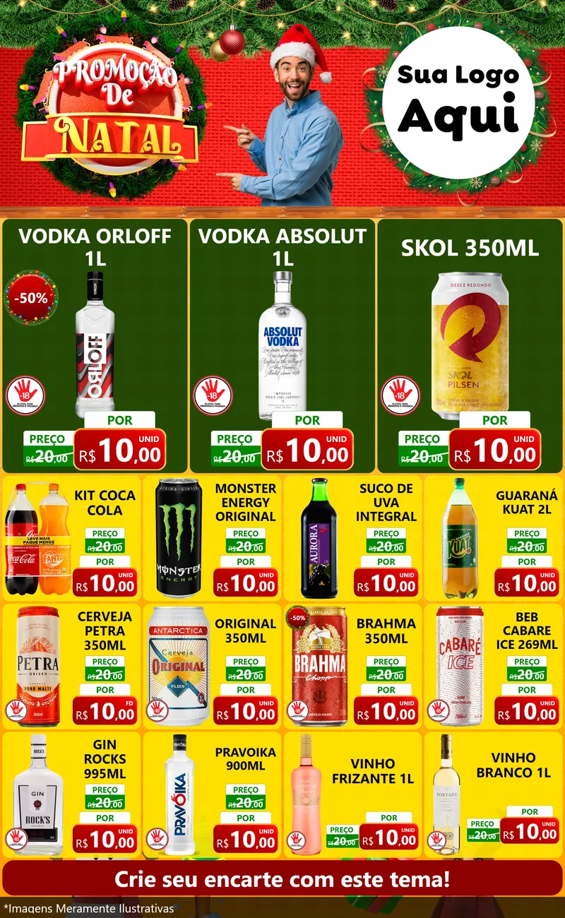 Modelo de Encarte para Encarte Grande com o tema Promoção de Natal para Distribuidora de bebidas