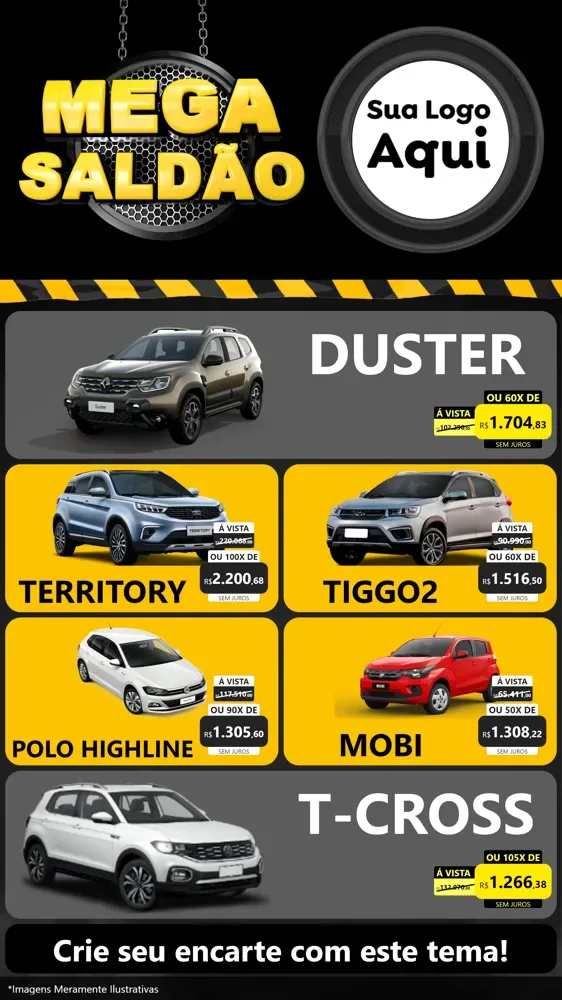 Modelo de TV para TV Vertical com o tema Mega Saldão para Concessionaria de Carros