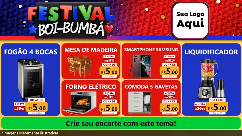 Modelo de TV para TV Horizontal com o tema Festival Boi-Bumbá para Móveis e Eletro