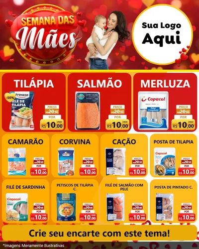 Modelo de Rede Social para Feed Instagram com o tema Semana das Mães para Peixaria