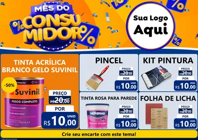 Modelo de Encarte para Encarte A4 Horizontal com o tema Mês do Consumidor para Tintas e Ferramentas