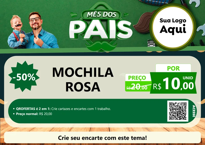 Modelo de Cartaz para Cartaz A4 Horizontal com o tema Mês dos Pais para Papelaria