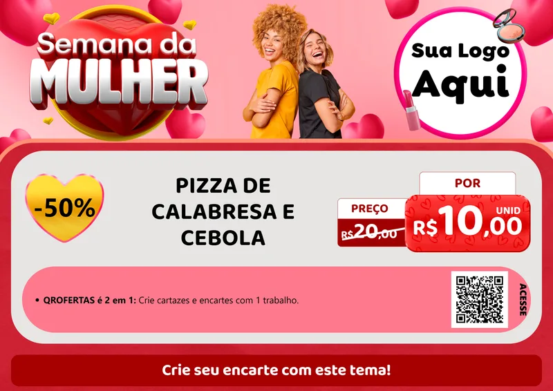 Modelo de Cartaz para Cartaz A4 Horizontal com o tema Semana da Mulher para Pizzaria