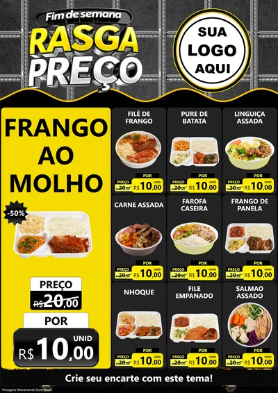 Modelo de Encarte para Encarte A4 Vertical com o tema Fim de Semana Rasga Preço para Restaurante