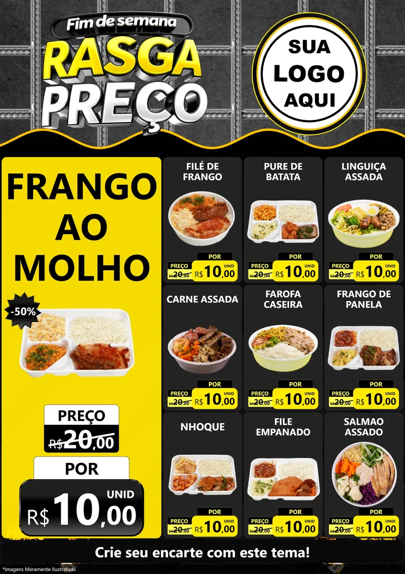 Modelo de Encarte para Encarte A4 Vertical com o tema Fim de Semana Rasga Preço para Restaurante