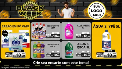 Modelo de TV para TV Horizontal com o tema Black Week para Produtos de Limpeza