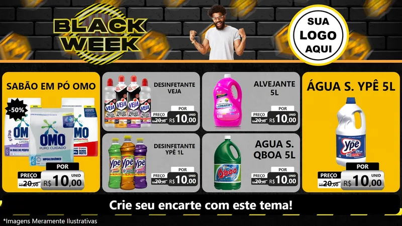 Modelo de TV para TV Horizontal com o tema Black Week para Produtos de Limpeza