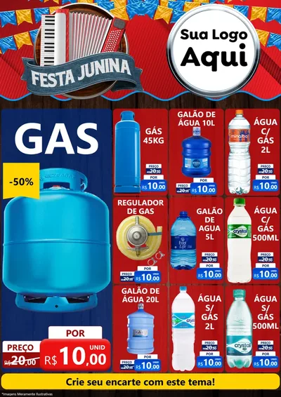 Modelo de Encarte para Encarte A4 Vertical com o tema Festa Junina para Água e gás