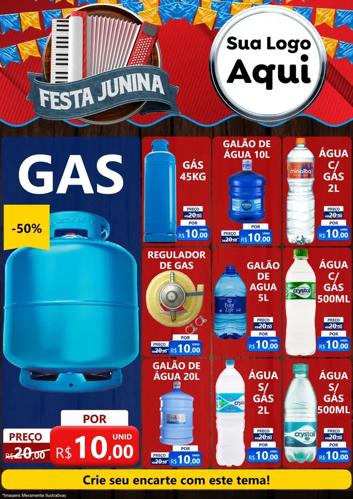 Modelo de Encarte para Encarte A4 Vertical com o tema Festa Junina para Água e gás