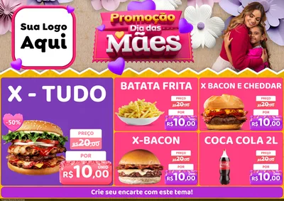 Modelo de Encarte para Encarte A4 Horizontal com o tema Promoção Dia das Mães para Hamburgueria