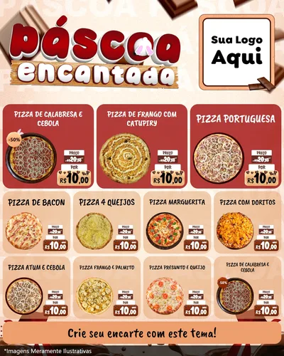 Modelo de Rede Social para Feed Instagram com o tema Páscoa Encantada para Pizzaria