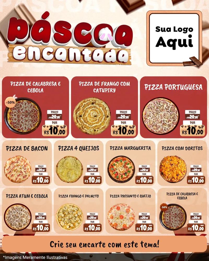 Modelo de Rede Social para Feed Instagram com o tema Páscoa Encantada para Pizzaria