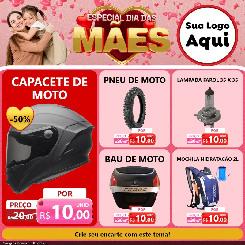 Modelo de Rede Social para Feed Facebook com o tema Especial Dia Das Mães para Moto peças