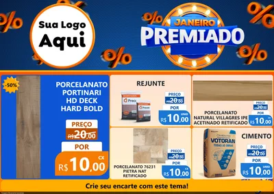 Modelo de Encarte para Encarte A4 Horizontal com o tema Janeiro Premiado para Pisos e revestimentos