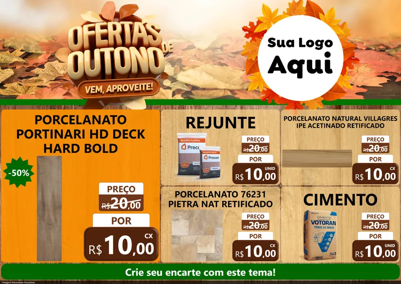 Modelo de Encarte para Encarte A4 Horizontal com o tema Ofertas de Outono - Vem, Aproveite! para Pisos e revestimentos