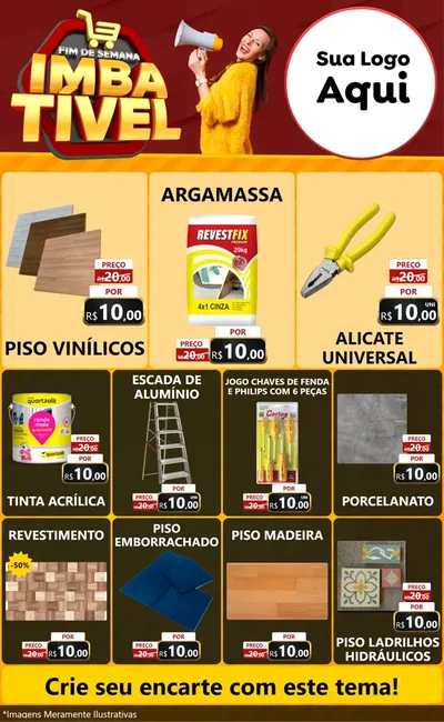 Modelo de Encarte para Encarte Grande com o tema Fim de Semana Imbatível para Material para Construção