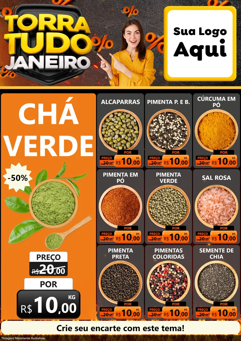 Modelo de Encarte para Encarte A4 Vertical com o tema Torra Tudo Janeiro para Produtos Naturais