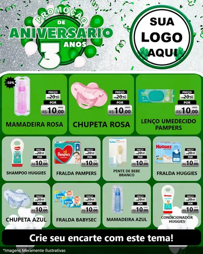 Modelo de Rede Social para Feed Instagram com o tema Promoção de Aniversário - 3 Anos para Bebês