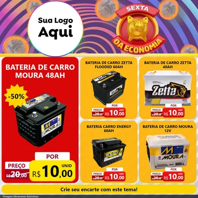 Modelo de Rede Social para Feed Facebook com o tema Sexta da Economia para Baterias Elétricas
