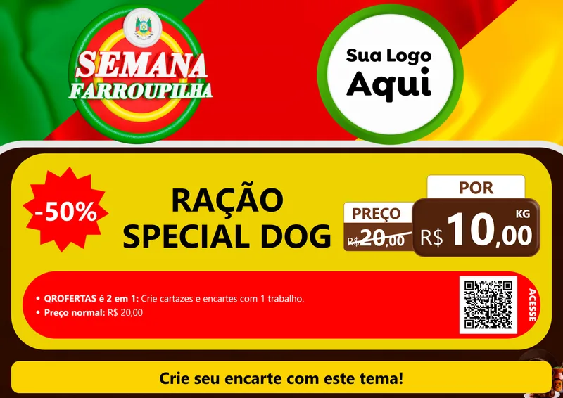 Modelo de Cartaz para Cartaz A4 Horizontal com o tema Semana Farroupilha para Pet Shop