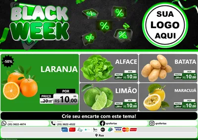Modelo de Encarte para Encarte A4 Horizontal com o tema Black Week para Hortifrúti